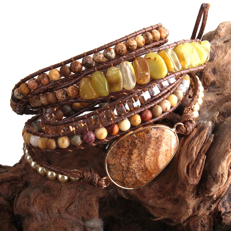 Mixed Natural Stone Wrap Bracelet