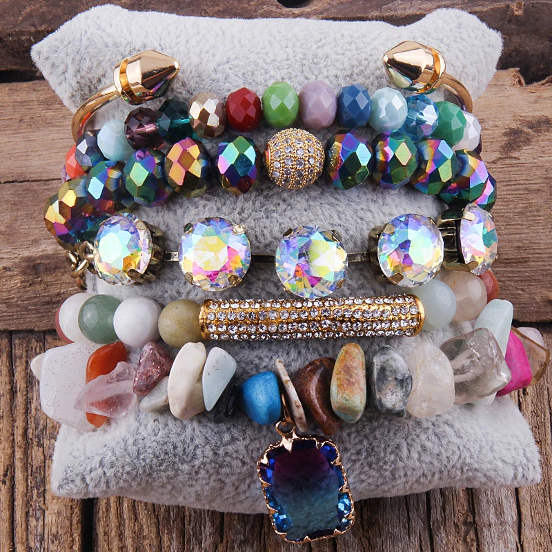 Fashion Boho Natural Stone Beaded Bracelet Jewelry Multi 6pc Stack Bracelet & Bangle Sets For Women Gift - Charlie Dolly