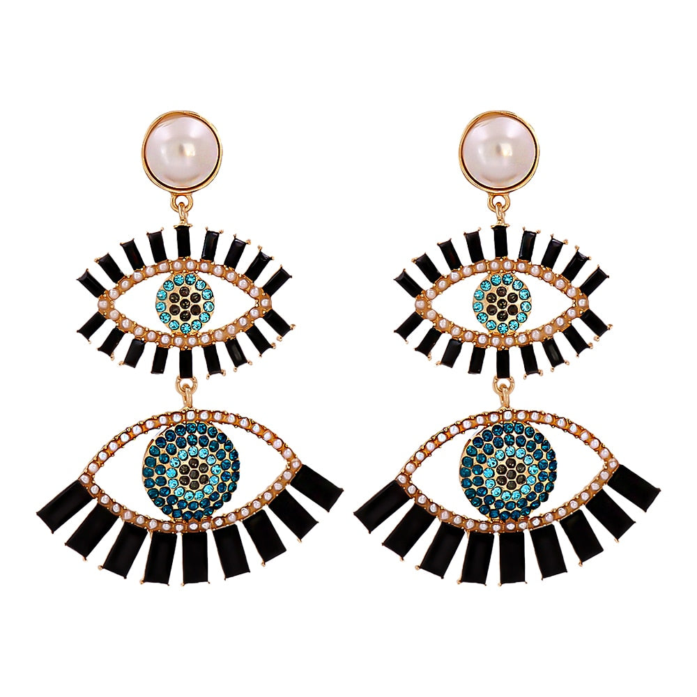 JUJIA Trendy Ethnic Love Heart Shape Evil Eye Drop Earrings For Women Vintage Statement Crystal Dangle Earring Jewelry Gift