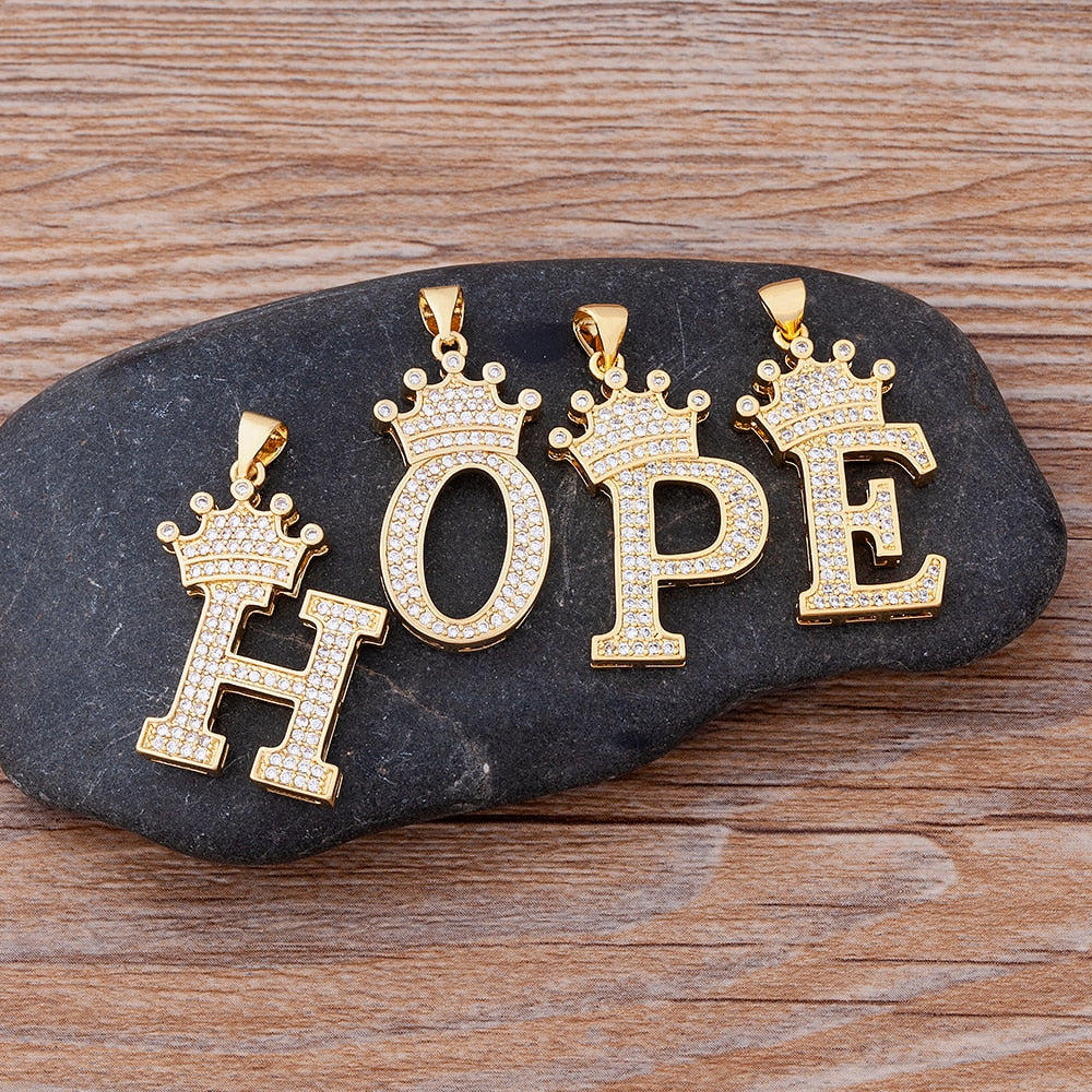 Nidin Luxury Copper Zircon A-Z Crown Alphabet Pendant Chain Necklace Hip-Hop Style Fashion Woman Man Initial Name Jewelry