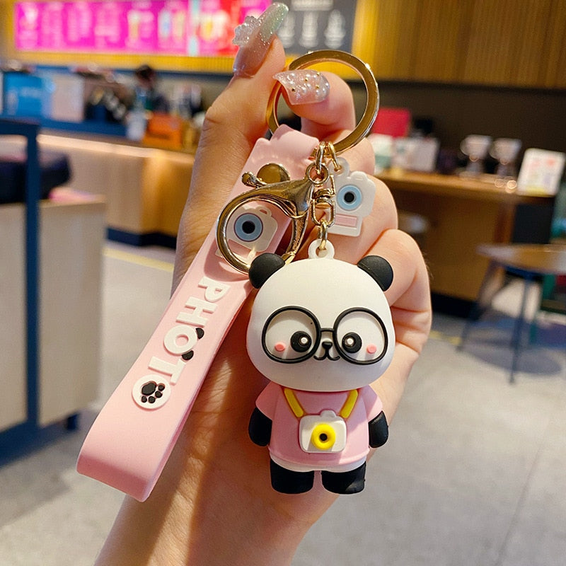 Cartoon Cute Panda Keychain Adorable Animal Keyring Men and Women Kids Bag Pendant Car Key Chain Key Ring Gift for Children