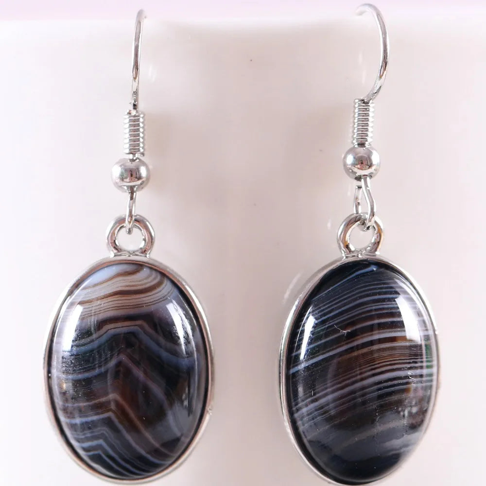 White Opal Lapis Cabochon Drop Earrings Jewelry