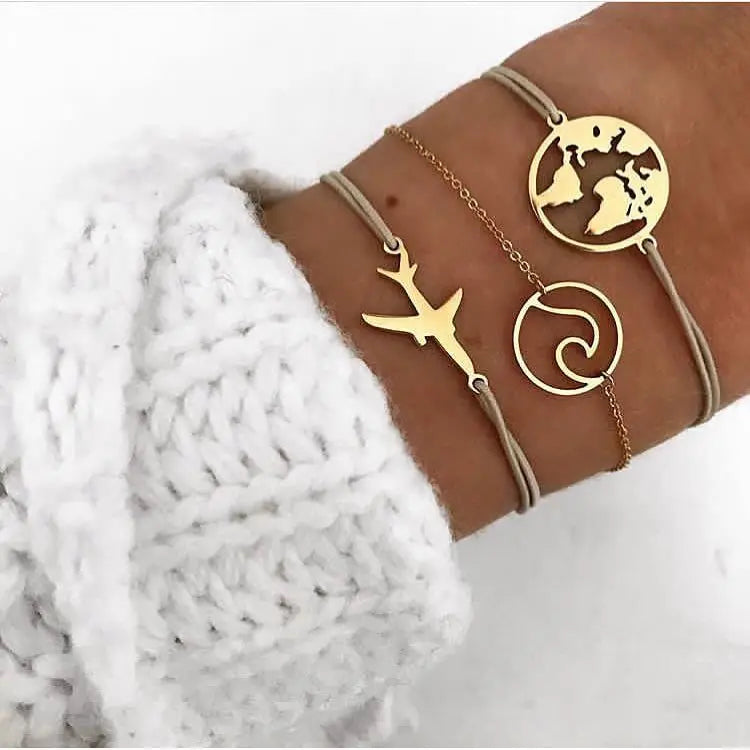 Boho Charm and Crystal Bead Bangle Bracelet Set