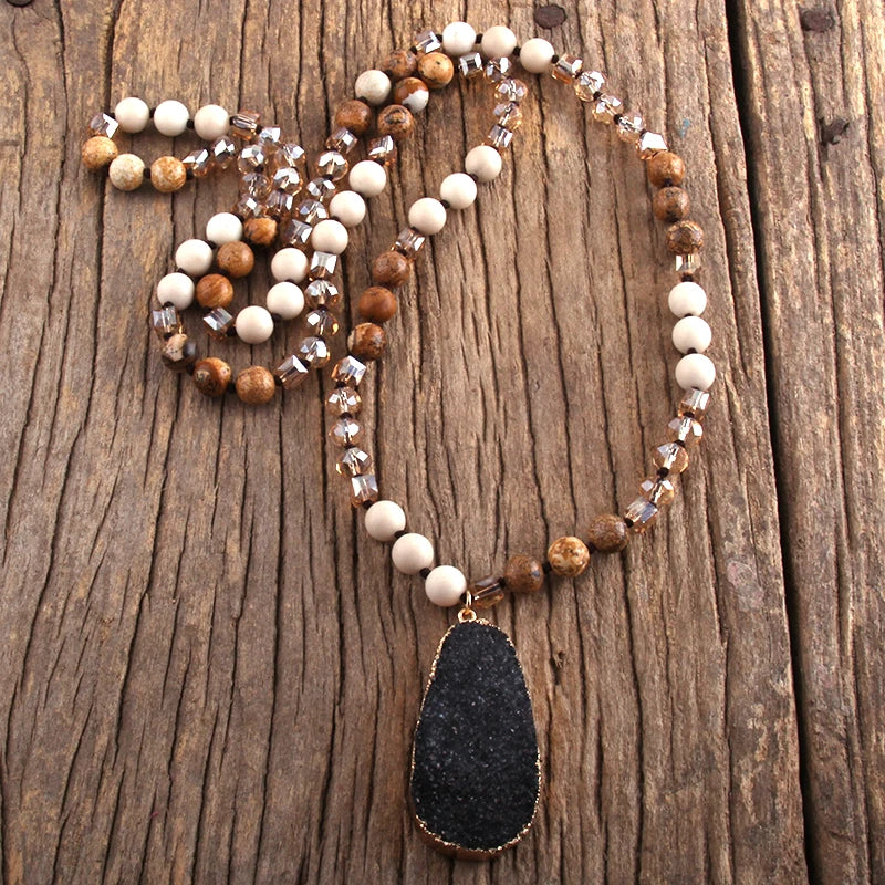 RH Fashion Boho Jewelry Natural Stones and Crystal With Druzy Drop Pendant Necklaces Women Necklace Gift Dropship - Charlie Dolly