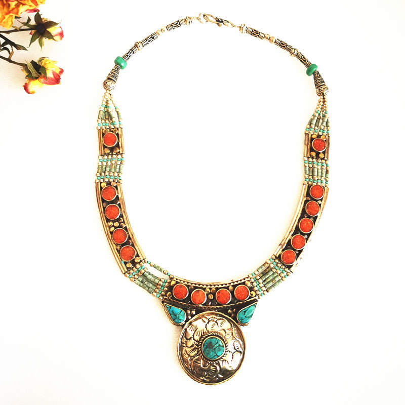 Tibetan jewerly Handmade Inlay Colorful Choker Necklace Ethnic BOHO Fashion TNL181