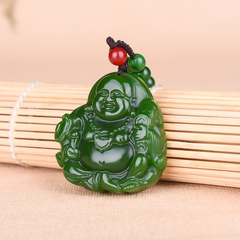 Maitreya Buddha Natural Green Jade Pendant Necklace Chinese Hand-carved Charm Jadeite Jewelry Fashion Amulet Gifts for Women Men
