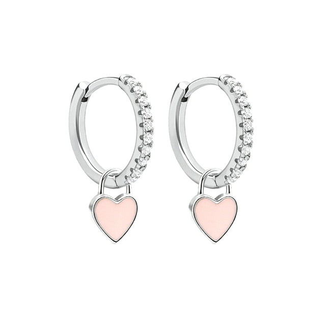 Aide Silver Color Hoop Earrings With Cute Candy Neon Color Enamel Heart Charm Drop Earring Gold Color For Girls Party Jewelry
