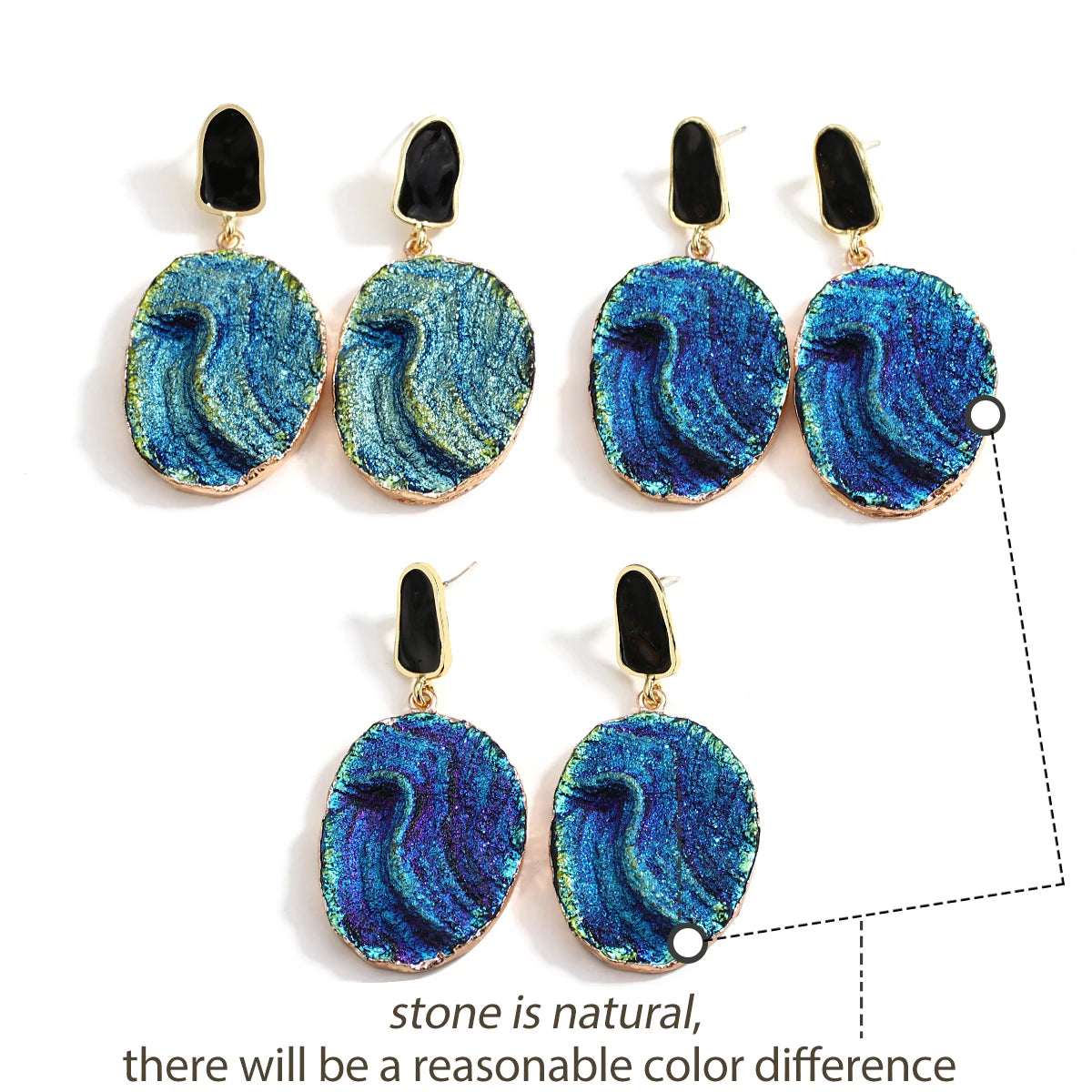 Volcanic Rock Abstract Drop Earrings, Starry Night Boho Jewelry