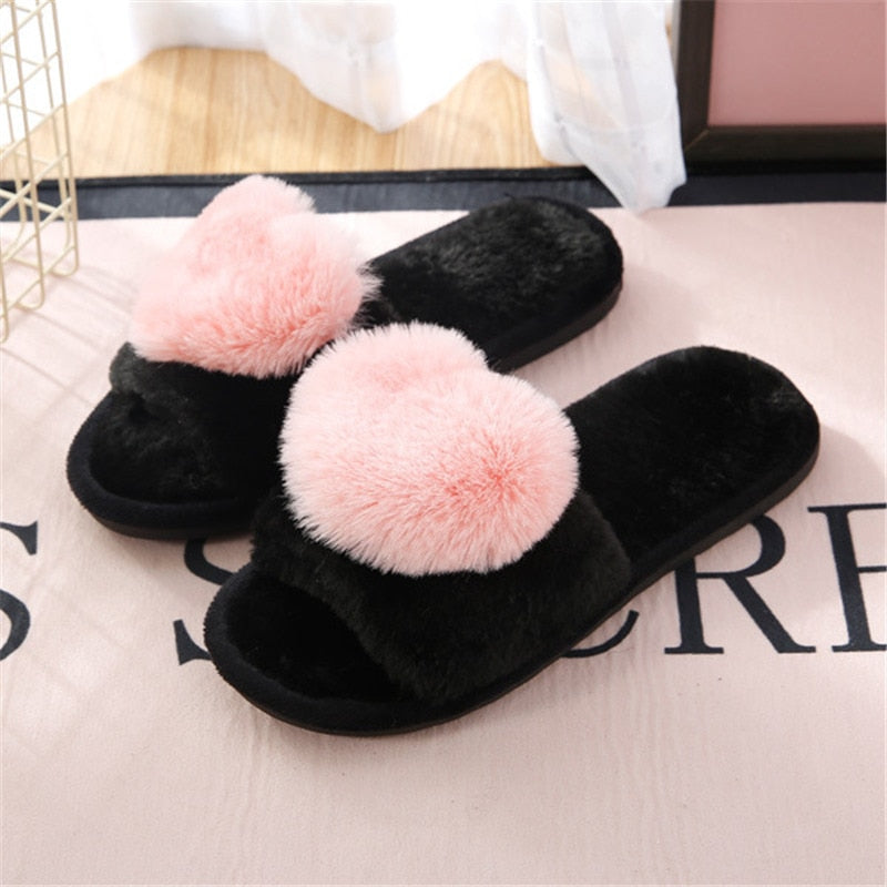 slippers women shoes woman slides plush slippers home slippers women indoor home slipper Winter Warm Faux Fur Slippers