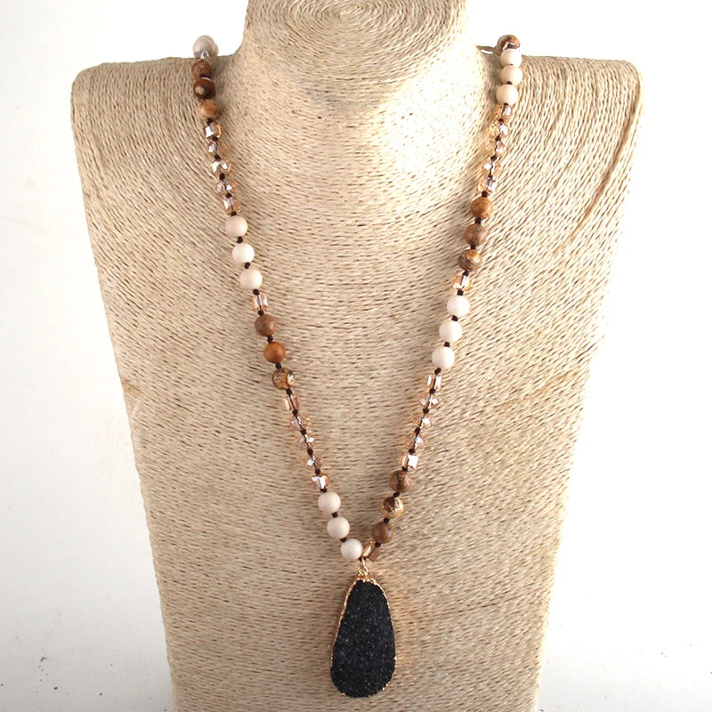 RH Fashion Boho Jewelry Natural Stones and Crystal With Druzy Drop Pendant Necklaces Women Necklace Gift Dropship - Charlie Dolly