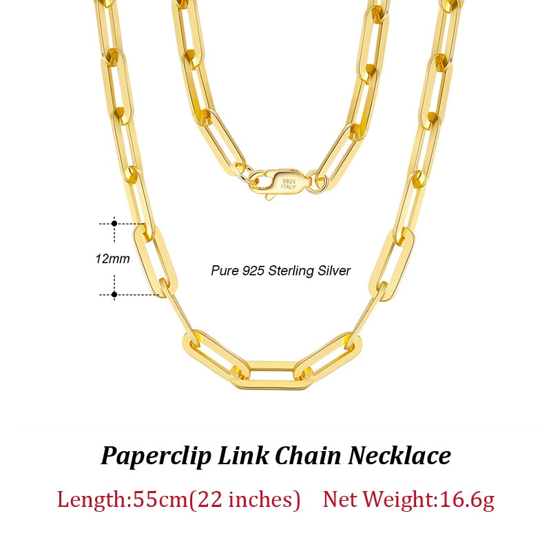 ORSA JEWELS 14K Gold Plated Genuine 925 Sterling Silver Paperclip Neck Chain 6/9.3/12mm Link Necklace for Women Men Jewelry SC39 - Charlie Dolly