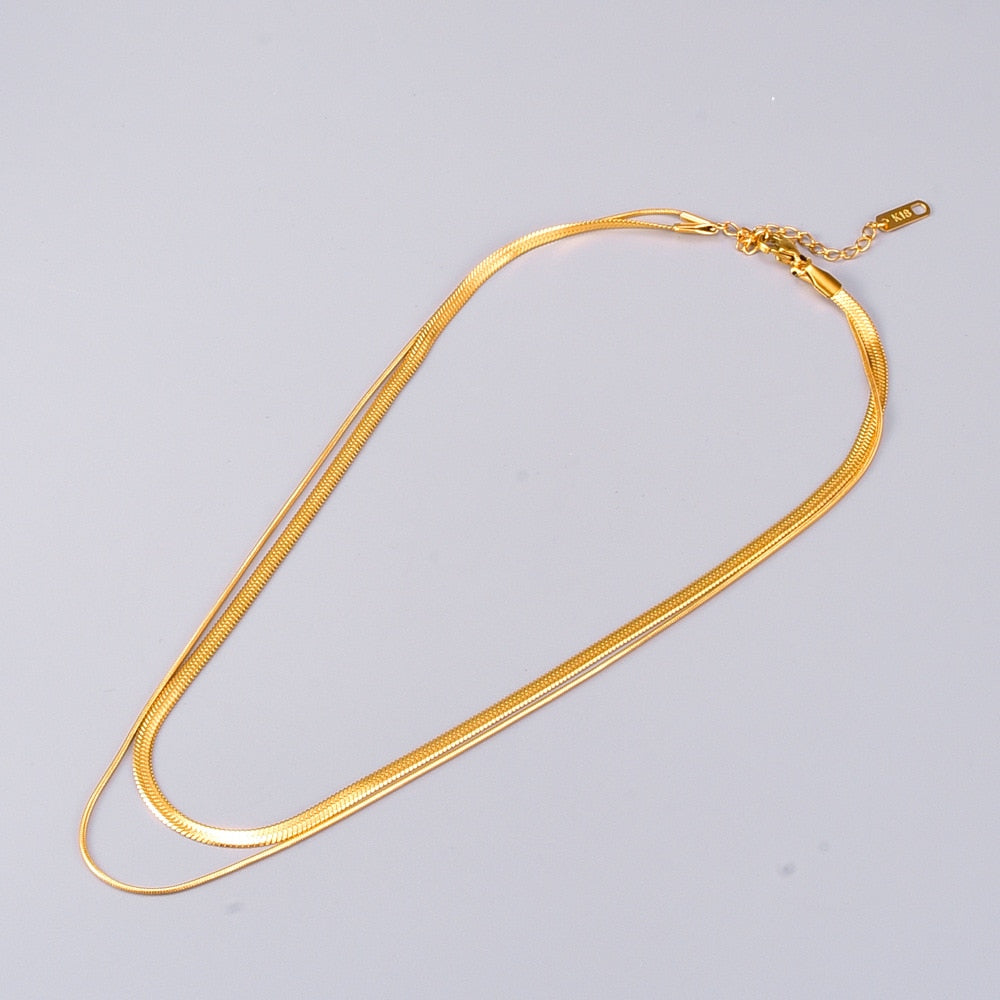 18k Gold Filled Necklace for Women or Men Double Layer Snake Bone Chain for Wedding Gift Gold Filled Chain Fine Jewelry Collares
