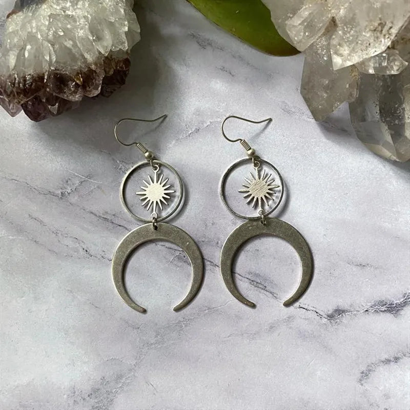 Crescent Moon Amethyst Drop Earrings, Boho Witchy Celestial Jewelry