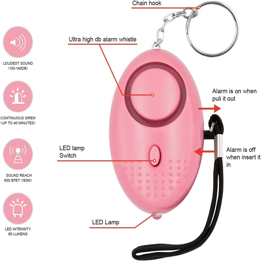 Portable Self Defense 130dB Anti Aggression Personal Security Alarm Keychain LED Lights Emergency Safety For Women
