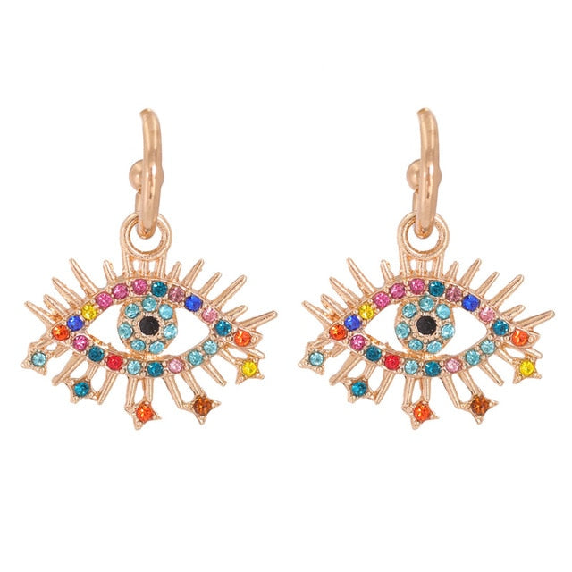 JUJIA Trendy Ethnic Love Heart Shape Evil Eye Drop Earrings For Women Vintage Statement Crystal Dangle Earring Jewelry Gift