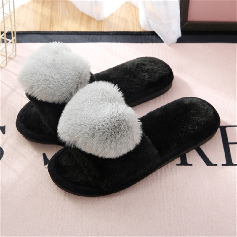 slippers women shoes woman slides plush slippers home slippers women indoor home slipper Winter Warm Faux Fur Slippers