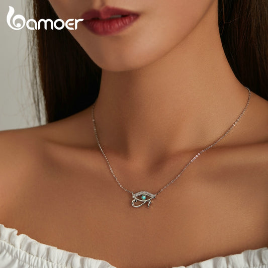 Bamoer 925 Sterling Silver Horus Eye Crystal Necklace Silver Protection Pendant Necklace for Women Girls Fine Jewelry - Charlie Dolly