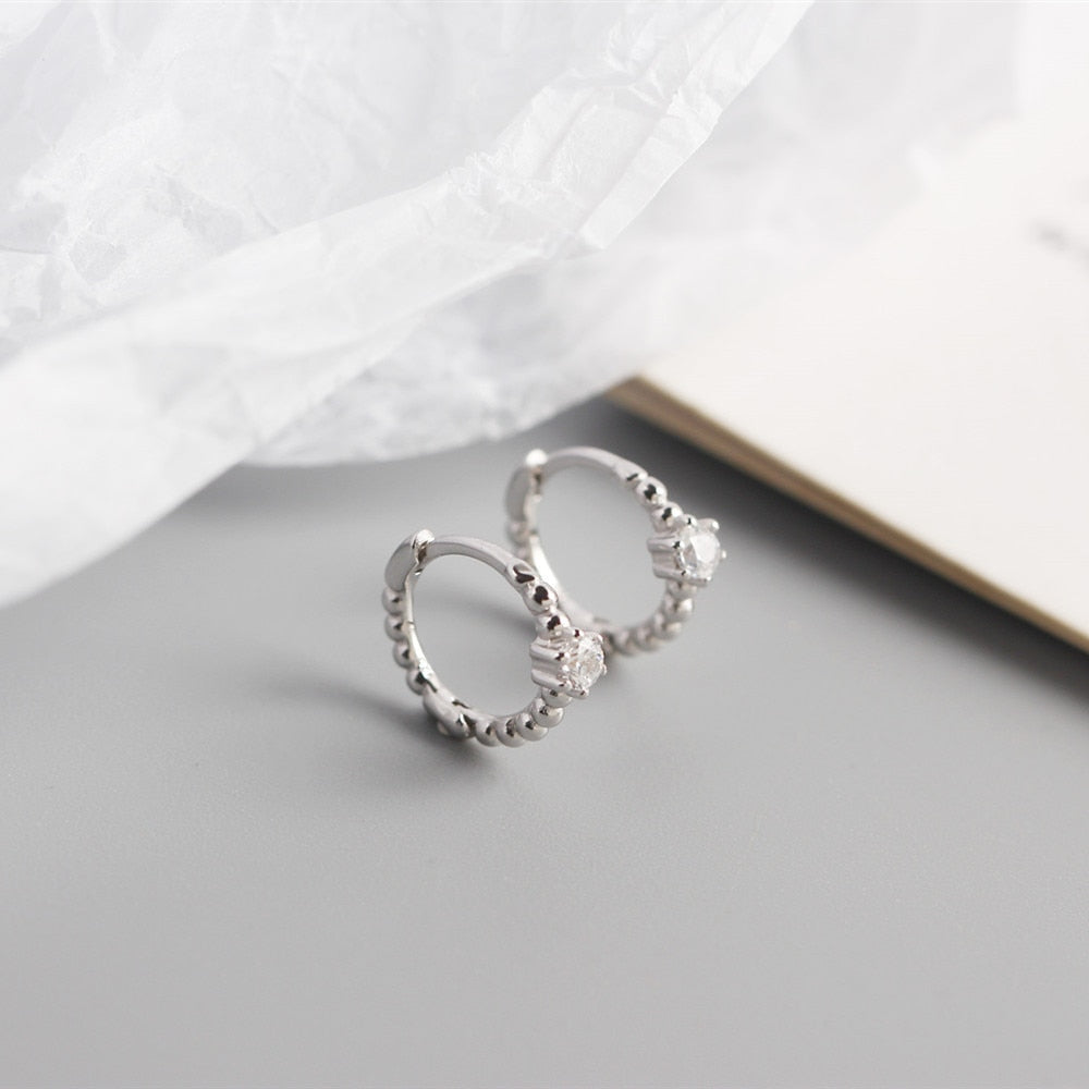 ANDYWEN 925 Sterling Silver 8mm Beads Huggies Middle Hoop Crystal Women Party Piercing Pendiente Clips Wedding Rock Punk Jewelry