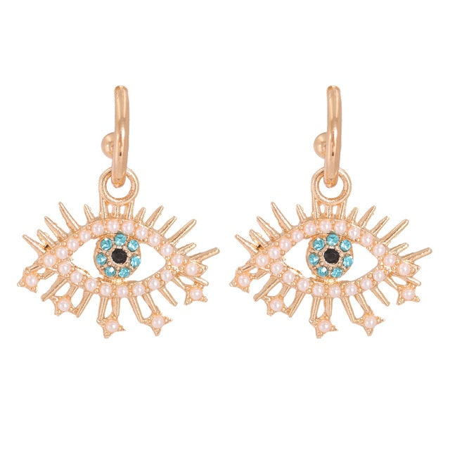 JUJIA Trendy Ethnic Love Heart Shape Evil Eye Drop Earrings For Women Vintage Statement Crystal Dangle Earring Jewelry Gift