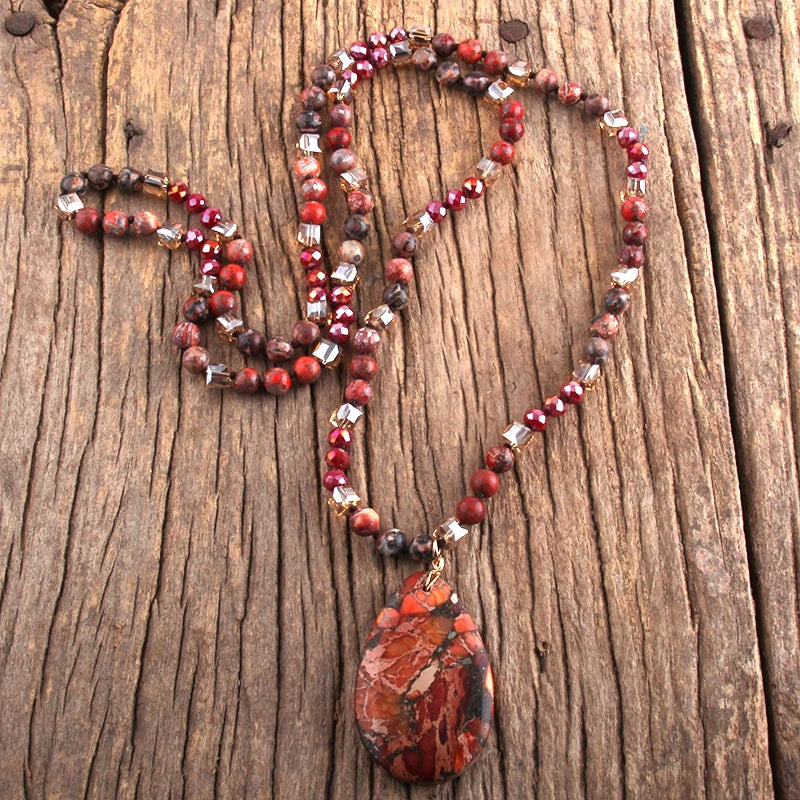 RH Fashion Bohemian Jewelry 6mm Natural Stones Crystal With Semi Precious Dorp Pendant Necklaces For Boho Necklace - Charlie Dolly