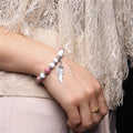 Handmade Silver Color Rose Angel Wing Pendant Bracelet Natural Pink Quartz Crystal Beads Charm Bracelet Women Romantic Jewelry - Charlie Dolly
