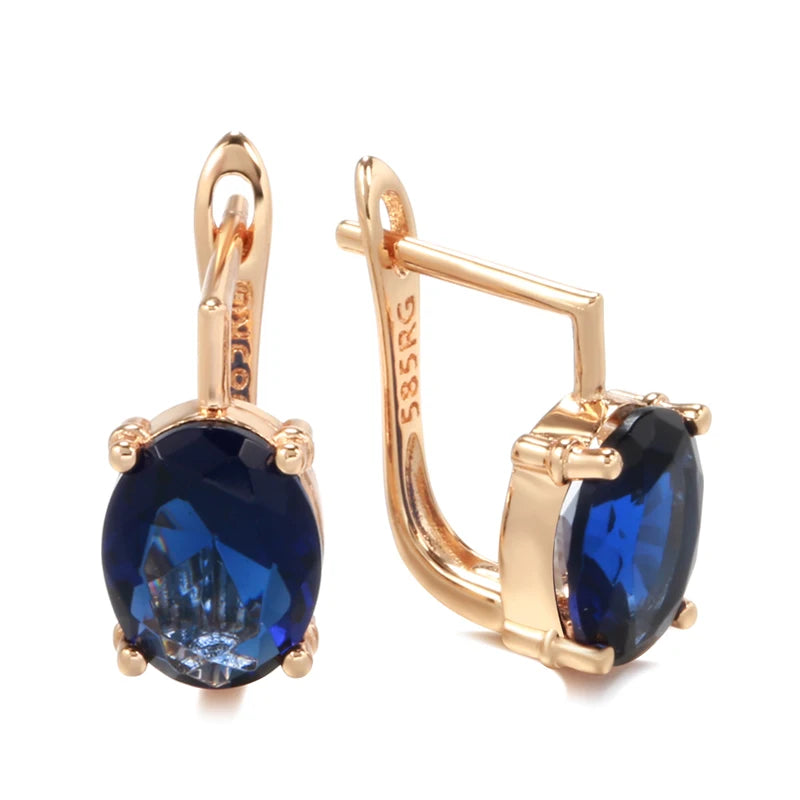 Blue Zircon Drop Earrings, Rose Gold Luxury Wedding Crystal Jewelry