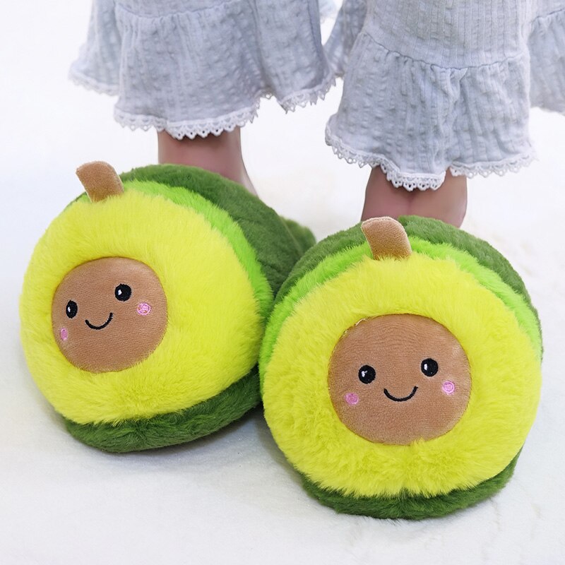 Kawaii Plush Avocado Slippers Stuffed Fruit Toys Cute Avocado Dolls for Girl Plush Food Doll Women Indoor Household Products