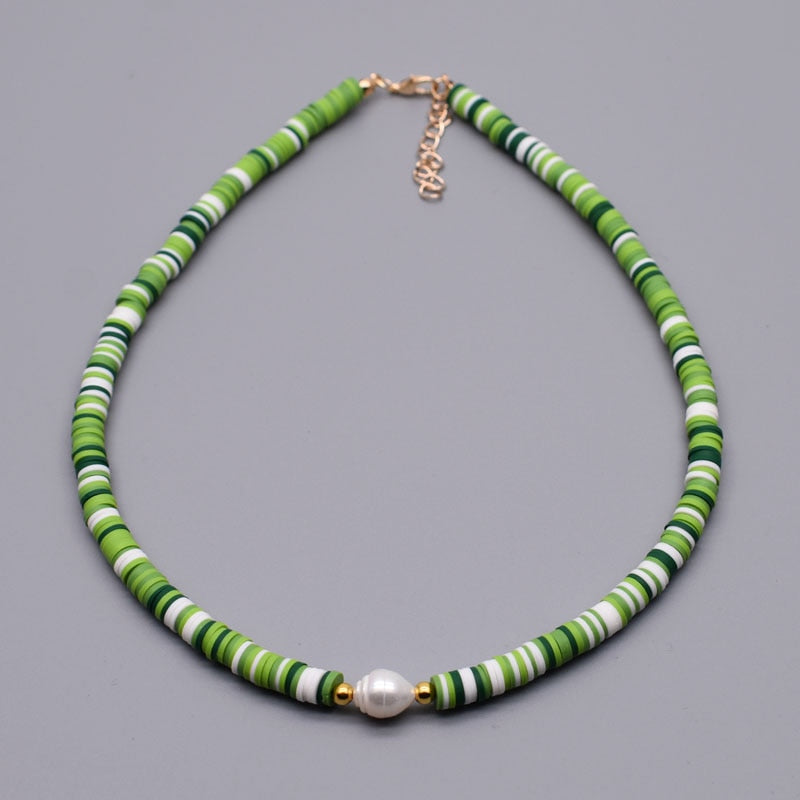 New Colour Boho Natural Fresh Water Pearl Necklace Color Soft Polymer Clay Beads Choker Necklace Beach Femme Jewelry Gift