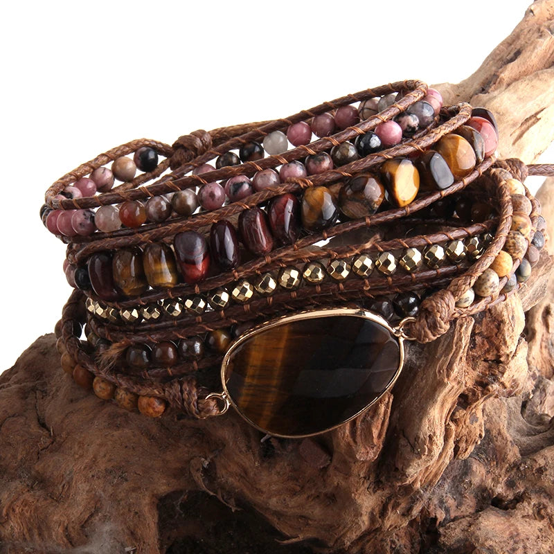 Mixed Natural Stone Wrap Bracelet
