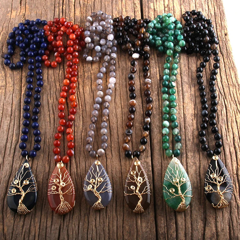 RH Fashion Bohemian Jewelry Stripe Natural Onyx Stones Knotted With Semi Precious Pendant Women Boho Necklace Gift Wholesale - Charlie Dolly