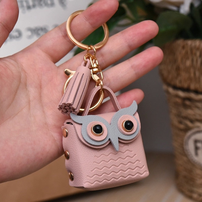 Cute Animal Creative Leather Owl Coin Purse Keychain Trend Car Key Pendant Cute Bag Small Ornament Key Chains For Women Purses