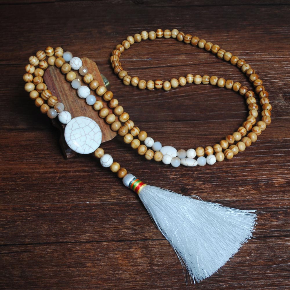 Yumfeel New Bohemian Necklace Handmade Stones Tassels Wood Beads Necklace Long Women Jewelry Gifts