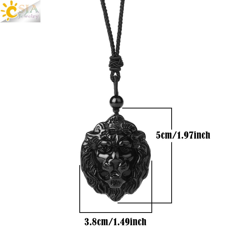 CSJA Obsidian Necklace Natural Stone Wolf Buddha Sculpture Tree of Life Animal Owl Men Necklaces Pendant Meditation Jewelry G644