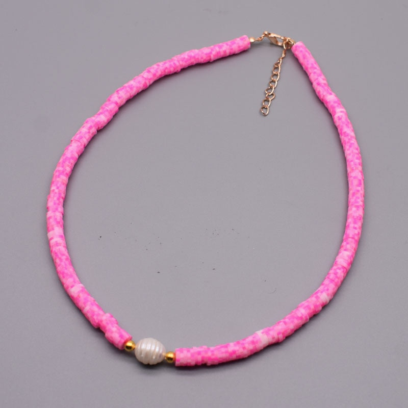 New Colour Boho Natural Fresh Water Pearl Necklace Color Soft Polymer Clay Beads Choker Necklace Beach Femme Jewelry Gift