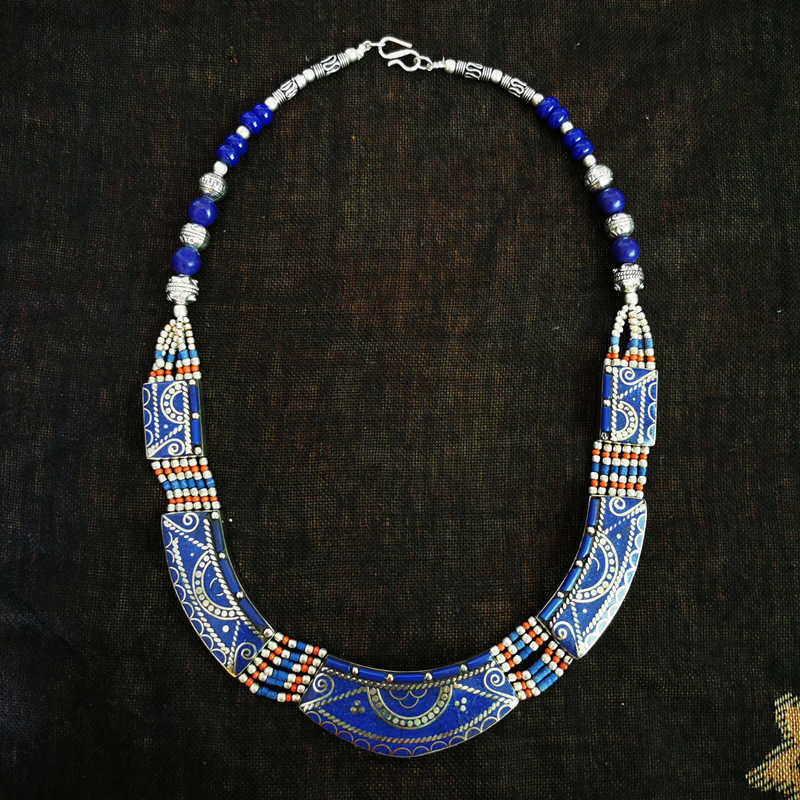 Indian BOHO Vintage Necklace Copper Inlaid Big Pendant Necklaces Tibetan jewelry TNL170