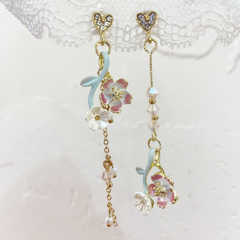 MENGJIQIAO New Elegant Metal Flower Cute Cat Dangle Earrings For Women Brincos Temperament pendientes mujer Holiday Jewelry