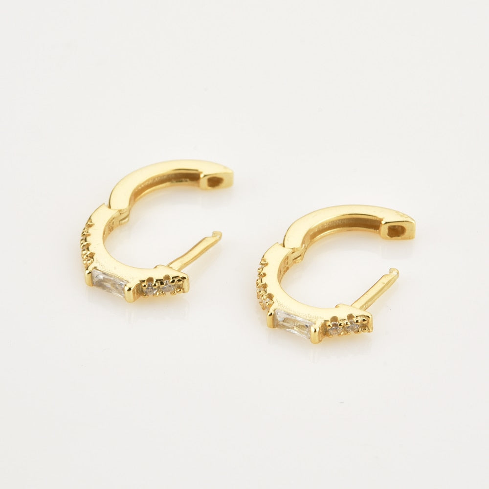ANDYWEN 100% 925 Sterling Silver Gold 8mm Piercing Hoops Huggies Women One Zircon Luxury 2020 Rock Punk Fashion Jewelry Gift
