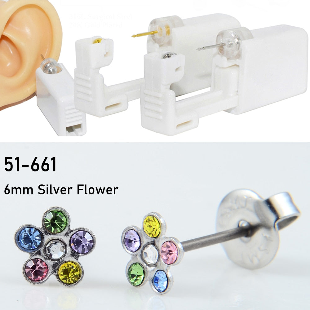 Disposable Sterile Ear Piercing Unit Cartilage Tragus Helix Piercing Gun Tool Kit Build In Steel Stud Earring Star Ball