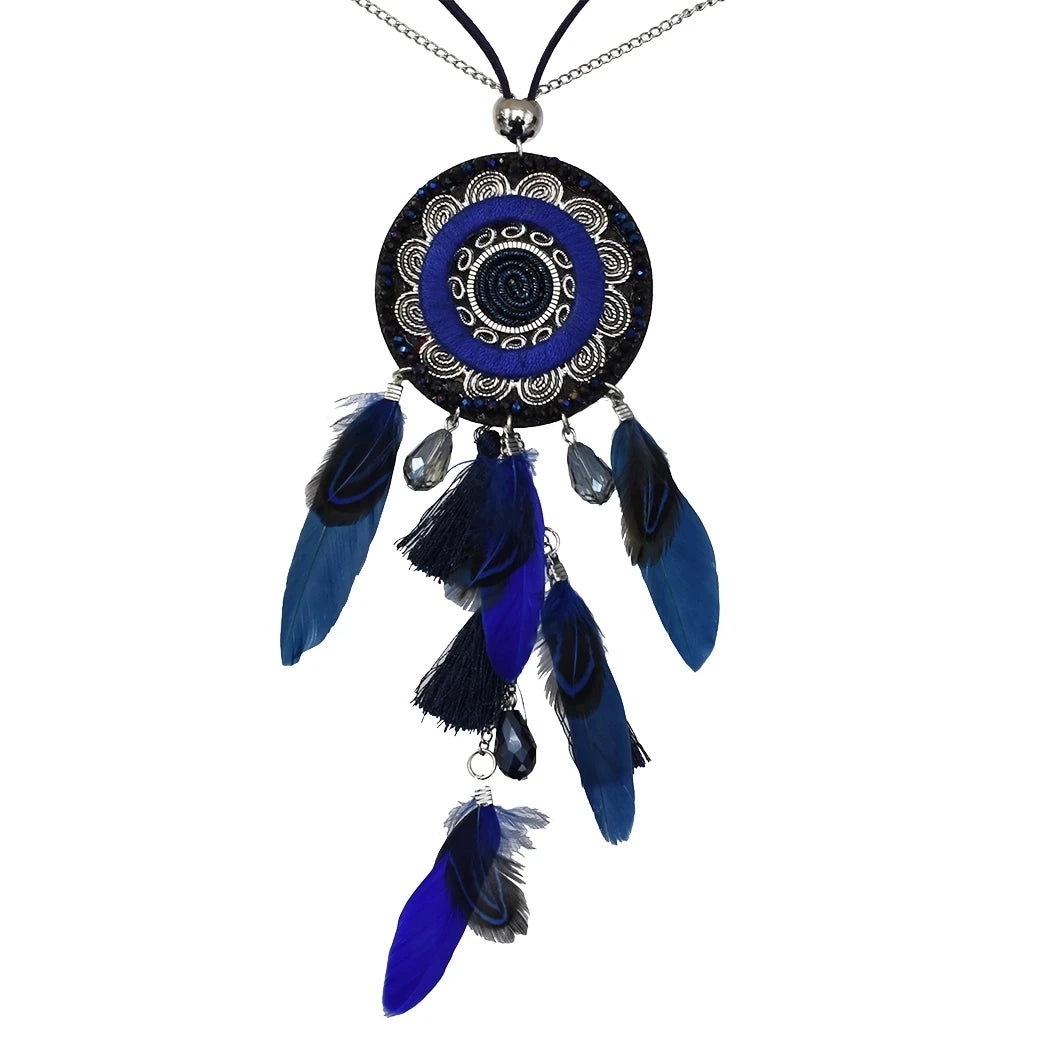 Thread Feather Bead Long Tassel Necklace Jewelry