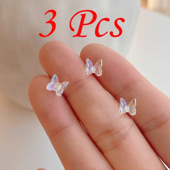 1Pcs INS Little Butterfly Stud Tragus Earring For Women Acrylic Rainbow Titanium Steel Screw Piercing Mid Low Helix Earring