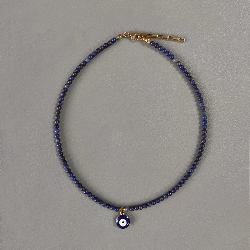 Hand-Made Exquisite Natural Stone Beaded Necklace Charm Eye Pattern Accessory Pendant Women Retro Fashion Neck Jewelry Колье