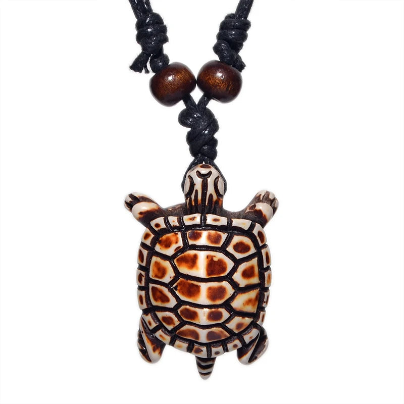 Sea Turtle Bone Pendant Wax Cord Necklace Jewelry