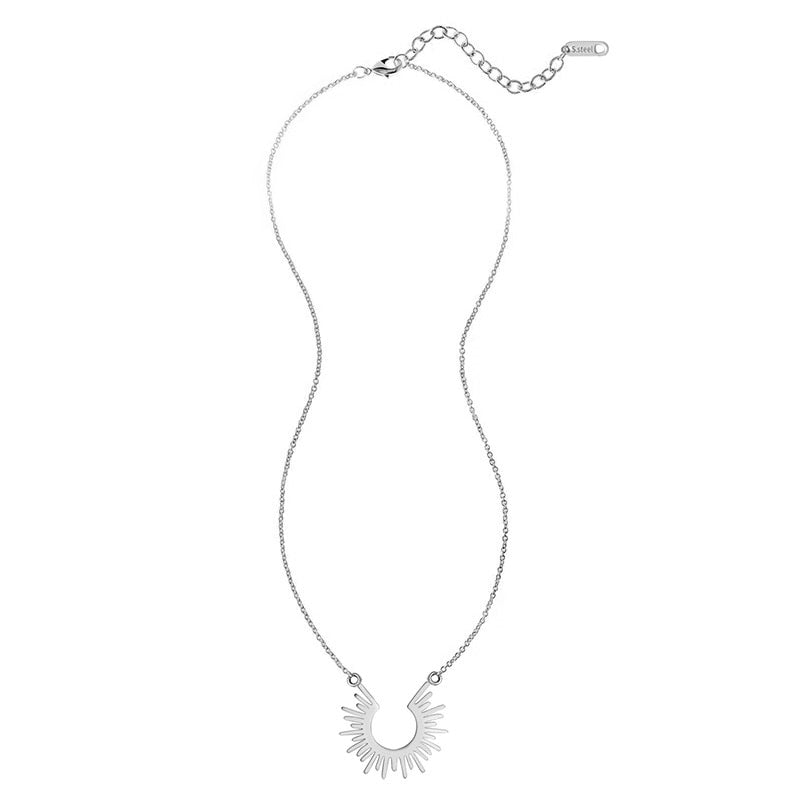 Stainless Steel Jewelry Geometric Pendant Necklace for Women Gold Plated Half Circle Spiked Femme Colar Choker Necklaces - Charlie Dolly