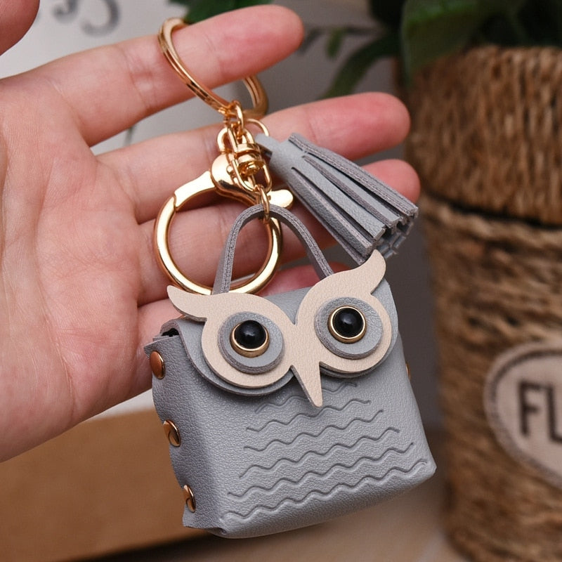 Cute Animal Creative Leather Owl Coin Purse Keychain Trend Car Key Pendant Cute Bag Small Ornament Key Chains For Women Purses