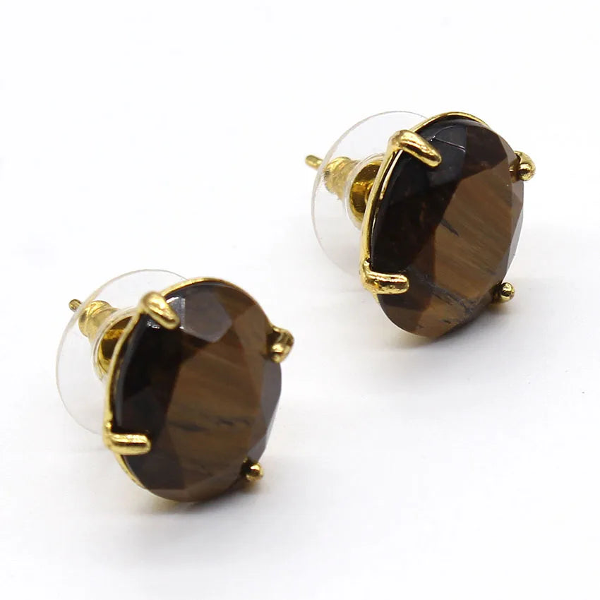 Crystal Stud Earrings for Women Girls Waterdrop Round Oval Shape Natural Lapis Lazuli Amethyst Faceted Stone Earring Jewelry - Charlie Dolly