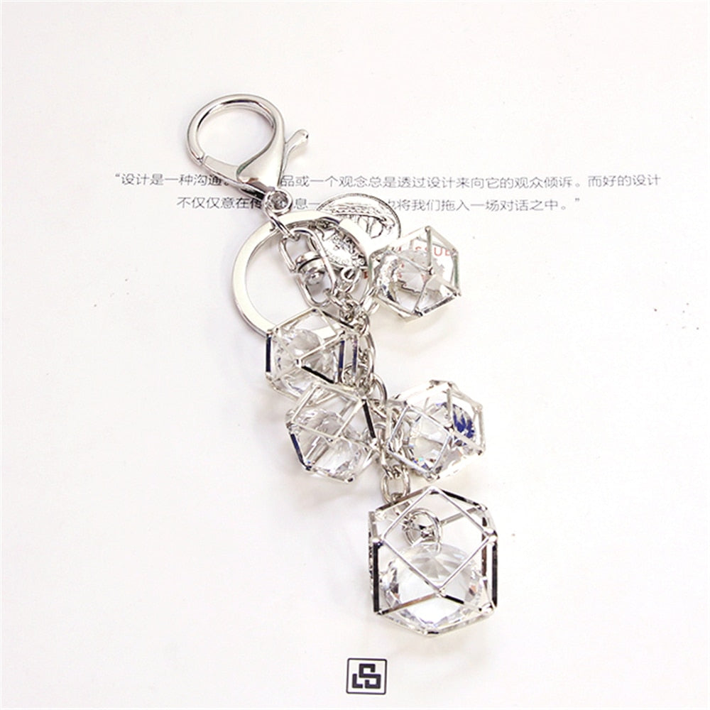Elegant Crystal Rhinestone Geometric Keychain For Women Girls Gold Color Metal Car Key Rings Creative Fashion Jewelry Gift Q-005