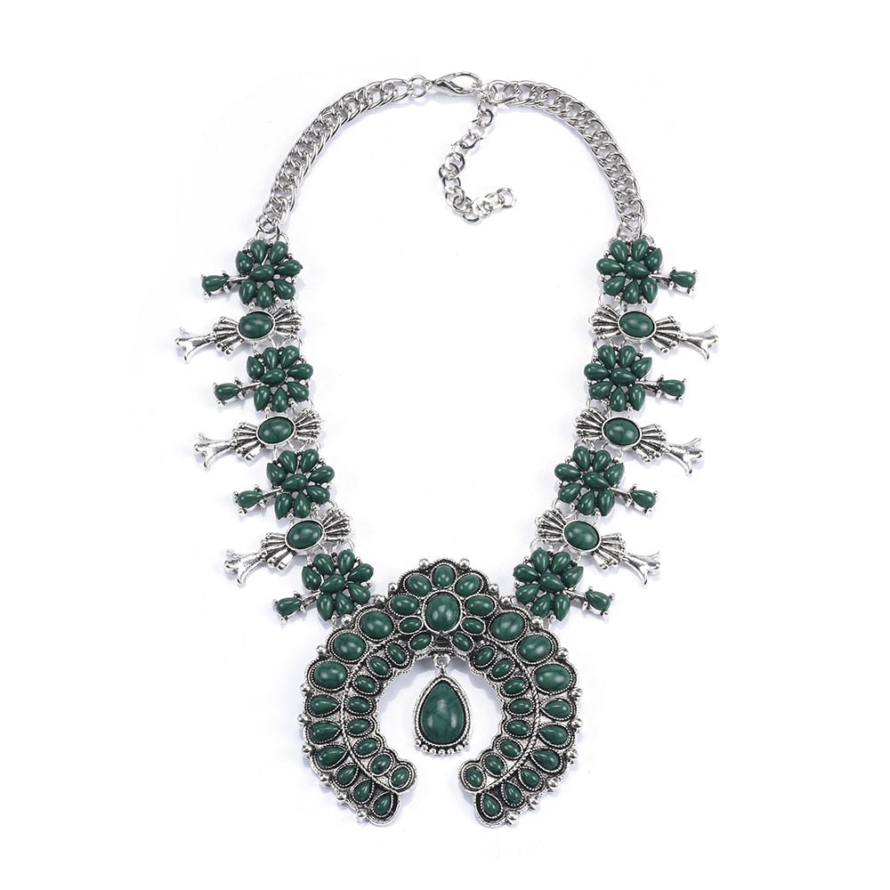 Bohemian Resin Stone Vintage Statement Choker Necklaces Women Fashion Indian Maxi Long Horn Pendants Necklace - Charlie Dolly