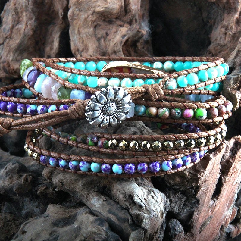 Mixed Stone Five Strand Wrap Bracelet