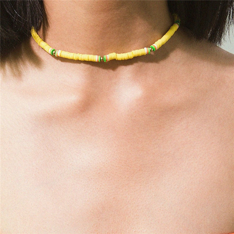 Donarsei New Fashion Colorful Clay Choker Necklace For Women Bohemian Adjustable Soft Pottery Collar Necklace Boho Jewelry
