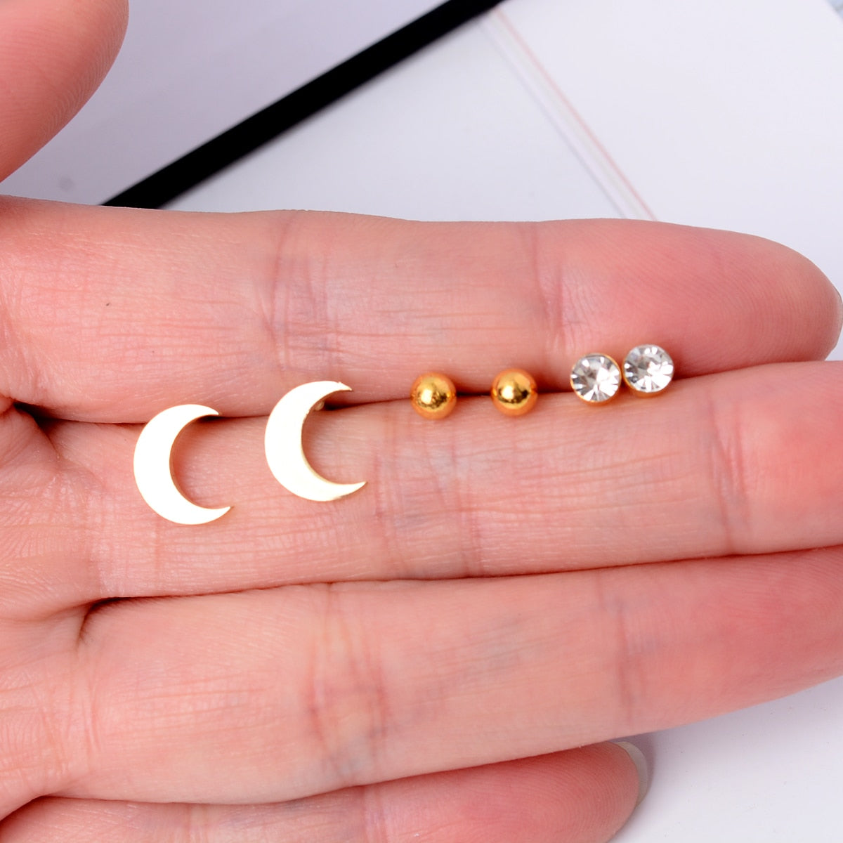 Stainless Steel Earrings Small Cute Butterfly Star Moon Heart Stud Earrings Set Punk Piercing Earing Women's Minimalist Jewelry